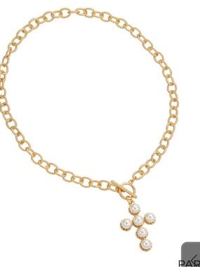 Park Lane Gold Pearl Cross Charm Chain Necklace